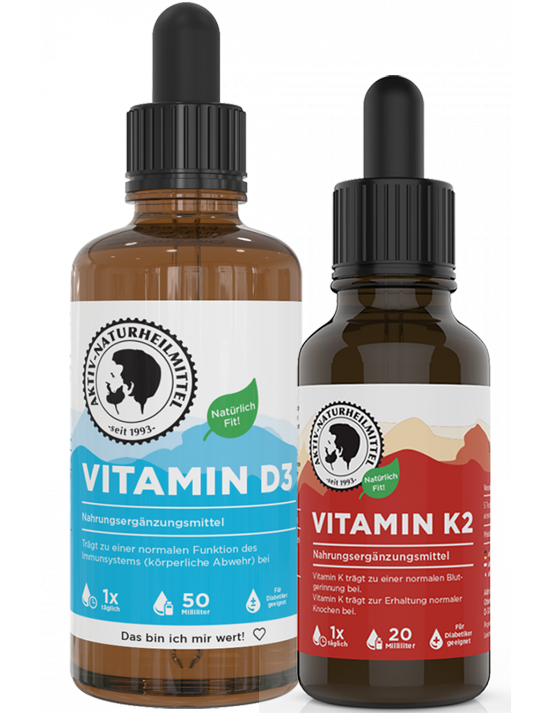 Vitamin D3 + K2 Tropfen Set 1.000 IE & 100 alltrans Aktiv