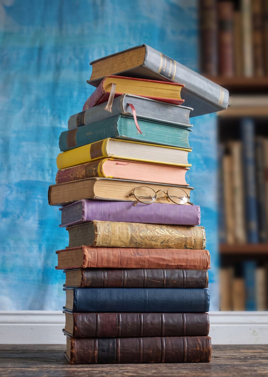 Bücherstapel mit Brille